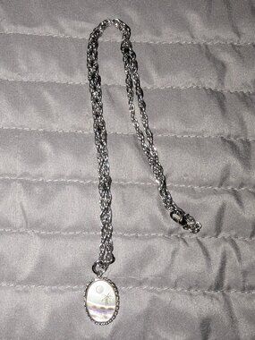 $3 with Bundle ~ Pendant Necklace Silver Tone Desert Scene 6564